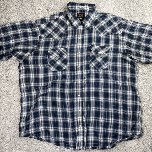 Plains Shirt Mens 2X Western Wear Snap Button Up Pockets Short Sleeve Plaid - Picture 1 of 5
